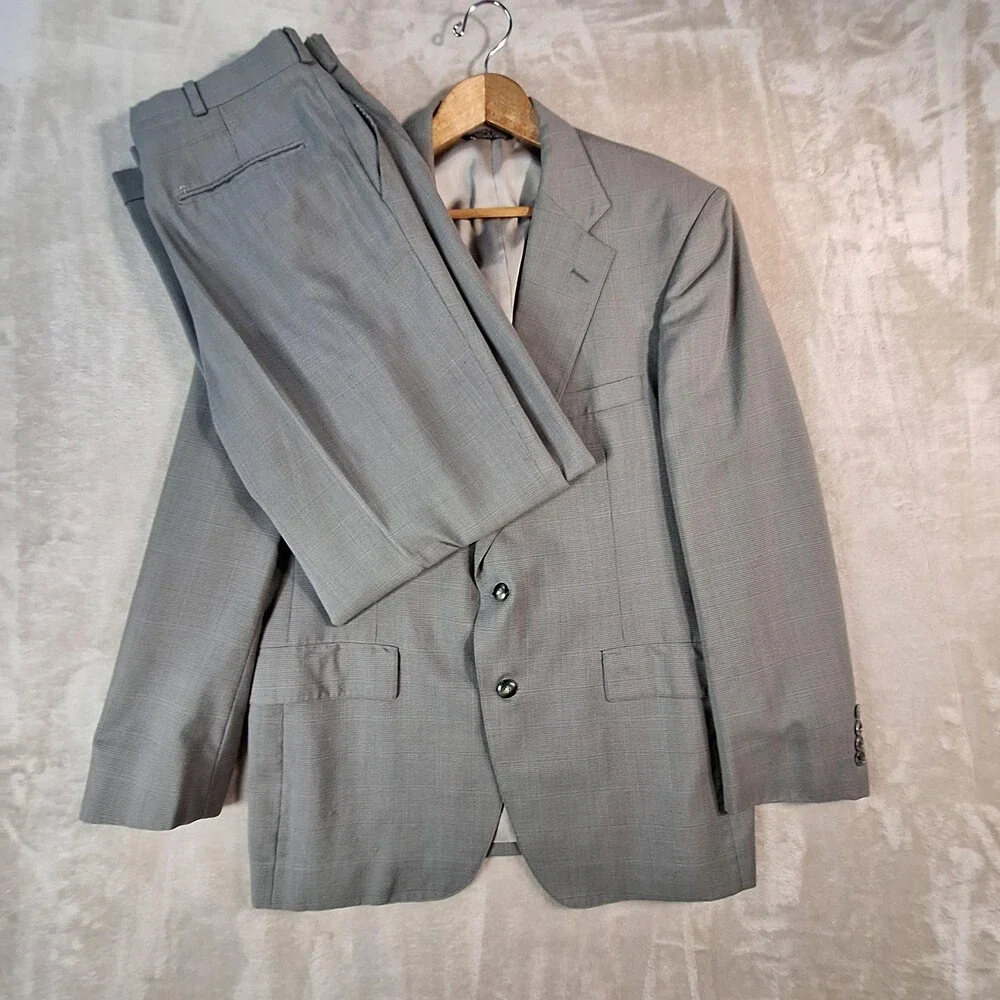 SHACK'S Suit Mens 40R Gray Check Single Vent 2 Btn 2 Piece 34x30 Formal USA